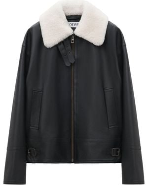 ジャケット・アウター LOEWE shearling aviator jacket 46 Loewe Men's Shearling-Lined Leather Aviator Jacket