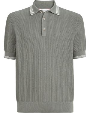 Brunello Cucinelli Cotton Rib-Knit Polo Shirt - Grey