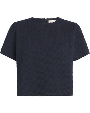 ME+EM Cotton-Blend Jacquard Cropped T-Shirt - Blue
