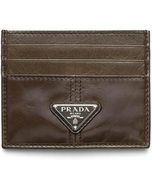 Prada Leather Logo Card Holder - Brown