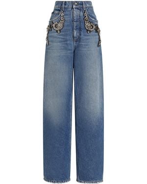 Dolce & Gabbana Embellished Wide-Leg Trousers - Blue