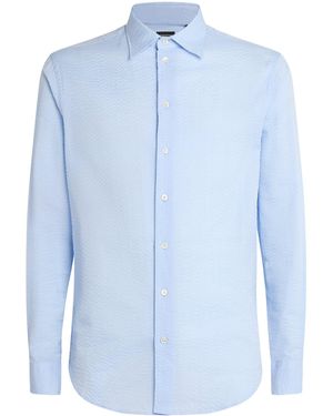 Emporio Armani Cotton Wave Jacquard Shirt - Blue