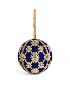 Harrods Velvet And Lace And Faux Pearl-Embellished Bauble - Blue
