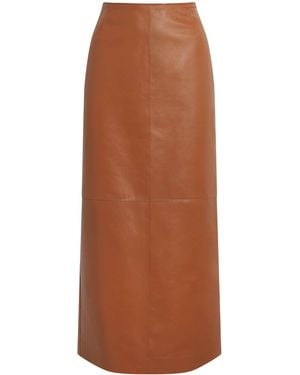 Lafayette 148 New York Lambskin Midi Skirt - Brown