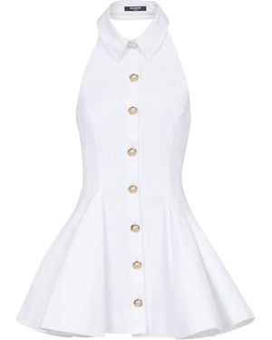Balmain Cotton Poplin Backless Mini Dress - White