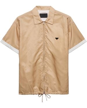 Prada Re-Nylon Zip-Up Short-Sleeve Shirt - Natural