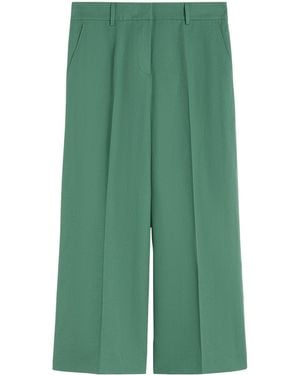 Weekend by Maxmara Cotton-Linen Wide-Leg Cropped Trousers - Green