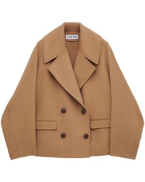 Loewe Wool Double-Breasted Short Coat - Brown