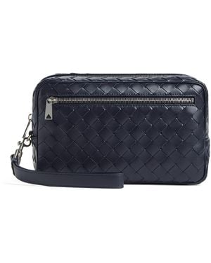 Bottega Veneta Leather Intrecciato Pouch - Blue