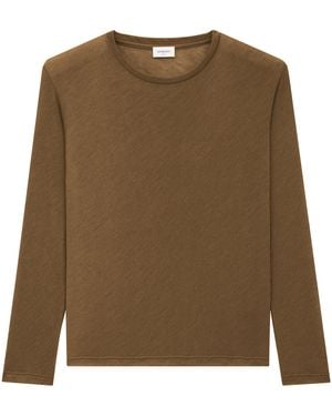 Saint Laurent Cashmere-Silk Long-Sleeve T-Shirt - Brown