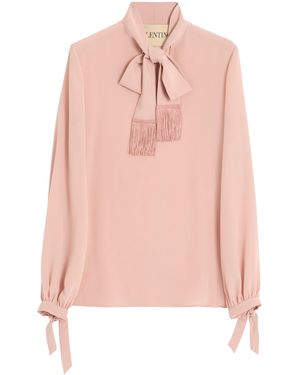 Valentino Silk Fringed Blouse - Pink
