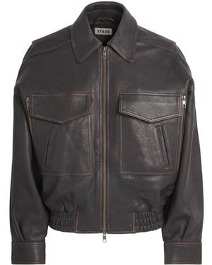STAUD Eugene Distressed Leather Jacket - Black