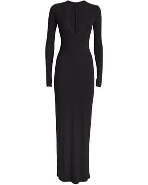 Skims Soft Lounge V-Neck Long Slip Dress - Black