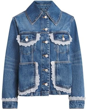 Ganni Lace-Trim Denim Jacket - Blue
