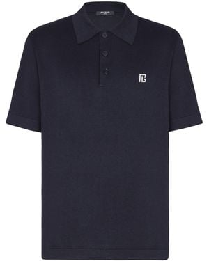 Balmain Silk-Cotton Logo Polo Shirt - Blue