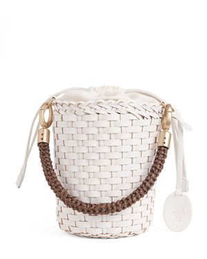 Eleventy Leather Woven Bucket Bag - White