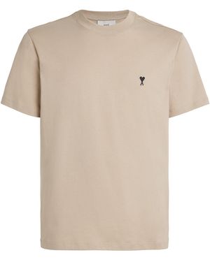 Ami Paris Cotton Embroidered Ami De Coeur T-Shirt - Natural