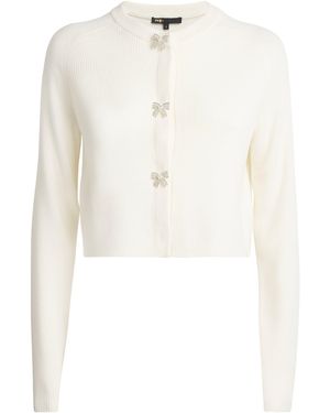 Maje Wool Rib-Knit Bow Cardigan - White