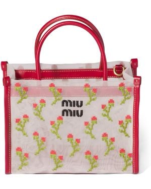 Miu Miu Embroidered Mesh Top-Handle Bag - Pink