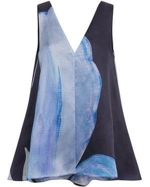 Lafayette 148 New York Silk Iris Print Tank Top - Blue