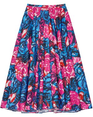 Givenchy Cotton Floral Midi Skirt - Blue