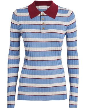 Brandon Maxwell Silk-Cashmere Stripe Joni Polo Shirt - Blue