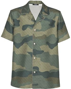 Balmain Camouflage Monogram Short-Sleeve Shirt - Green