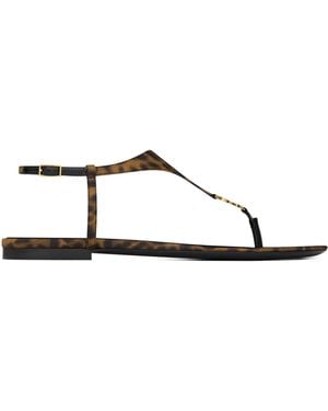Saint Laurent Leopard Print Cassandra Sandals - Natural