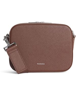 Sandro Saffiano Leather Cross-Body Bag - Brown