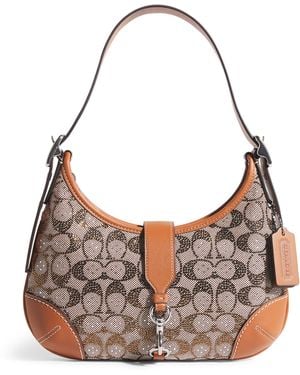 COACH Crystal Signature Jacquard Hamptons Shoulder Bag - Brown