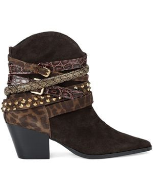 Kurt Geiger Suede Multi-Strap Western Ankle Boots - Brown