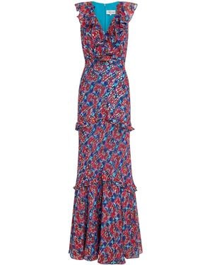 Saloni Floral Print Rita Maxi Dress - Purple