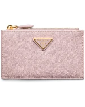 Prada Saffiano Leather Zip Card Holder - Pink