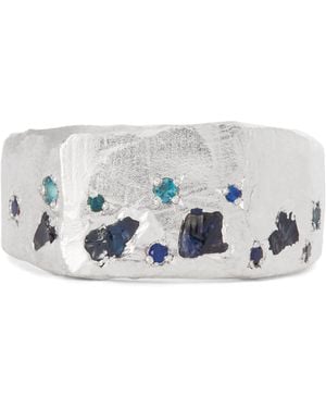 The Ouze Sterling, Sapphire, Topaz And Aquamarine Square Signet Ring - Grey