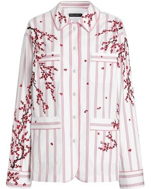 Dolce & Gabbana Cotton-Silk Stripe Embroidered Shirt - Pink