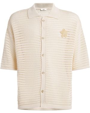 Commas Crochet Floral Logo Polo Shirt - Natural