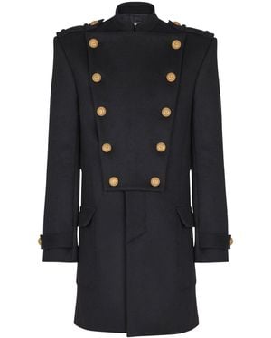 Balmain Wool-Cashmere Military Coat - Black