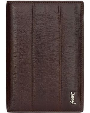 Saint Laurent Leather Monogram Passport Holder - Brown