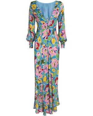 RIXO London Floral Marni Midi Dress - Blue