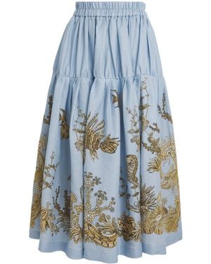 La DoubleJ Linen Gala Tiered Midi Skirt - Blue