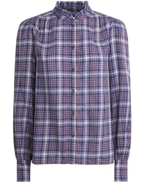 ME+EM Cotton Voile Check Blouse - Blue