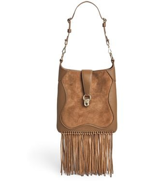 Sandro Leather-Suede Fringe Shoulder Bag - Brown