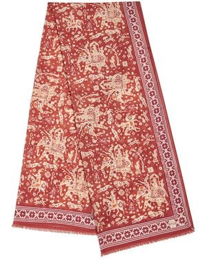 Drake's Wool-Silk Elephant Print Scarf - Red