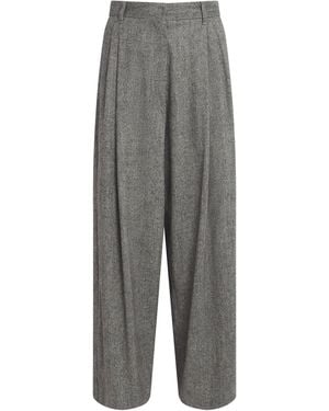 Max Mara Virgin Wool-Blend Herringbone Trousers - Grey