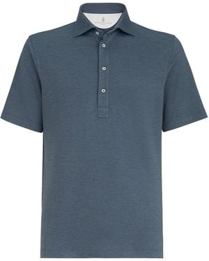 Brunello Cucinelli Virgin Wool-Silk-Cotton Polo Shirt - Blue