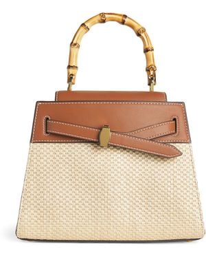Veronica Beard Raffia-Leather Dash Top-Handle Bag - Brown