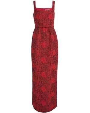 Saloni Rose Brocade Bora Maxi Dress - Red