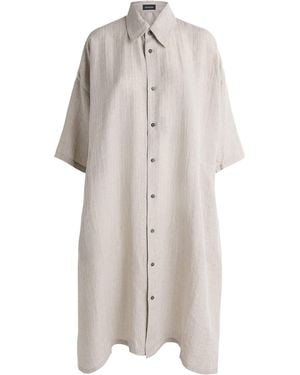 Eskandar Linen-Blend Stripe Midi Shirt Dress - White