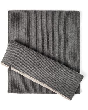 Brunello Cucinelli Cashmere Ribbed Monili-Detail Scarf - Gray