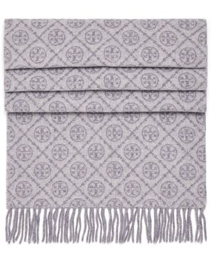 Tory Burch Wool-Cashmere Monogram Scarf - Purple
